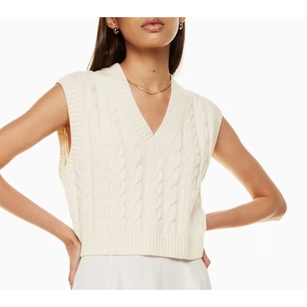 The Group‎ Babaton Sweater Vest Women XS Cream Merino Wool Cable Knit V-Neck